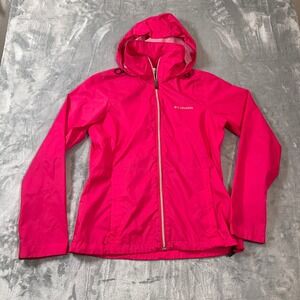Columbia Womens Rain Jacket Size Small Switchback III Hot Pink Hooded Packable